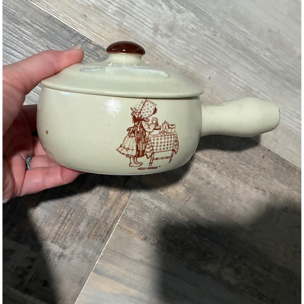 Vintage Holly Hobbie Ceramic Lidded Soup Crock Oven Proof Stoneware Cream Brown